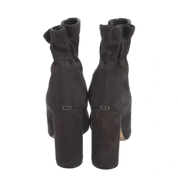 $1140 Christian Dior Gray Charcoal Suede Ruched Pleated Ankle Boots 35 / 5 - Picture 4 of 5